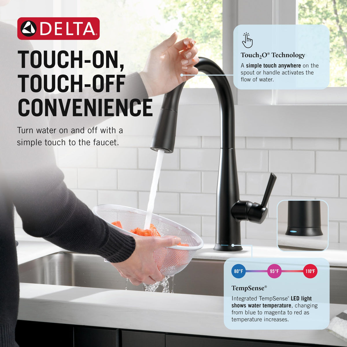 Delta Essa Matte Black Touch Kitchen Faucet with Pull Down Sprayer, Modern Single Hole Touch On Kitchen Sink Faucet, Single Handle, Matte Black 9113T-BL-DST