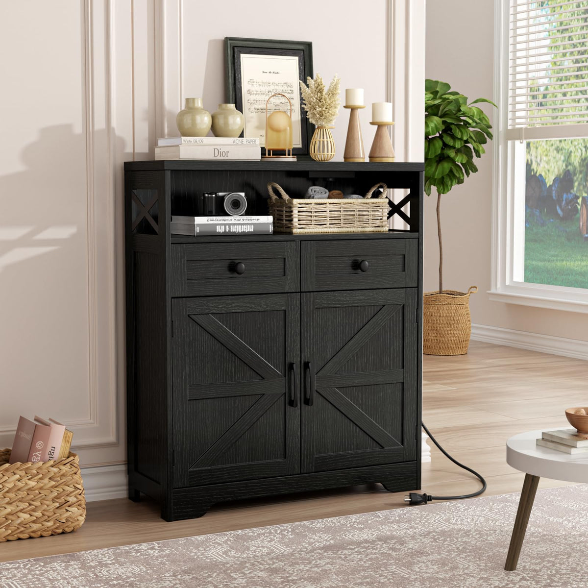 51" Farmhouse Buffet Sideboard Cabinet with Storage, White Kitchen Storage