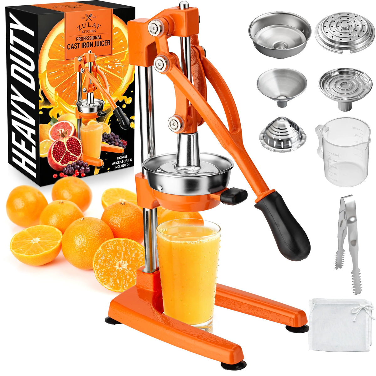 Zulay Kitchen Cast Iron Juicer, Orange Manual Juicer Press, 9-in-1, Blue