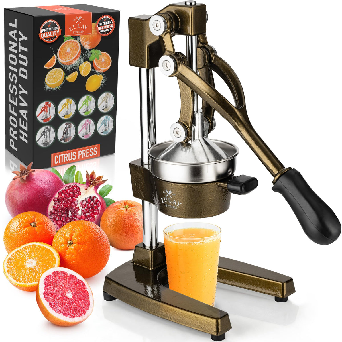 Zulay Kitchen Cast Iron Juicer, Orange Manual Juicer Press, 9-in-1, Blue