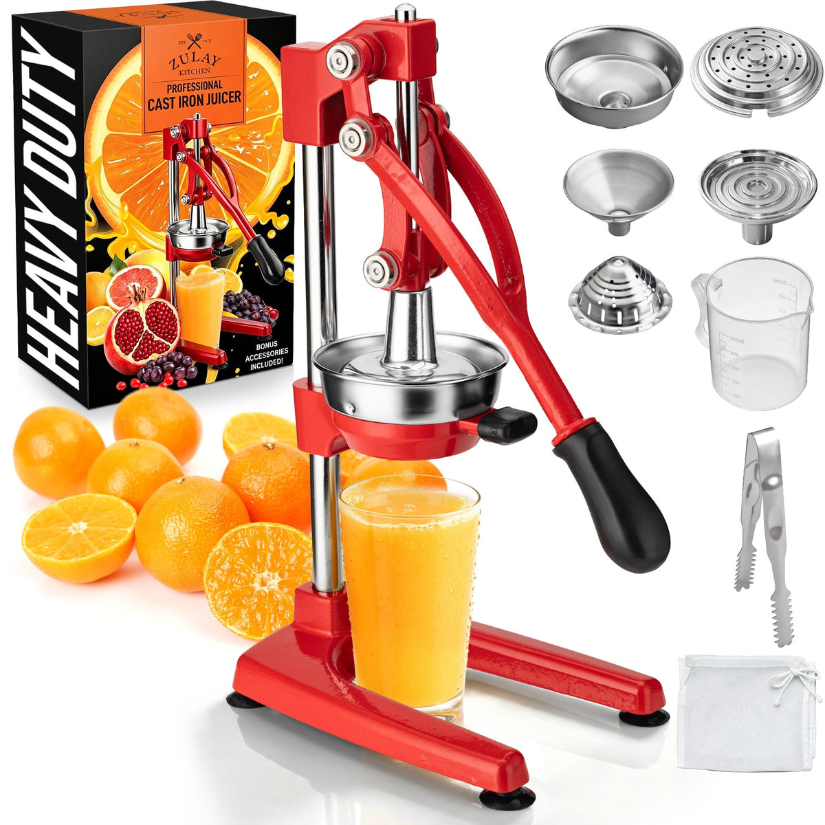 Zulay Kitchen Cast Iron Juicer, Orange Manual Juicer Press, 9-in-1, Blue