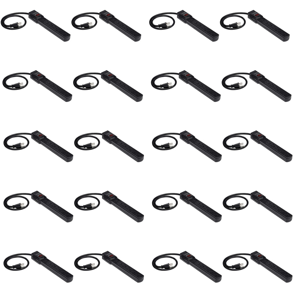 Amazon Basics 6-Outlet Surge Protector Power Strip with 200J Protection, Circuit Breaker, 2ft Extension Cord, Black, 20-Pack