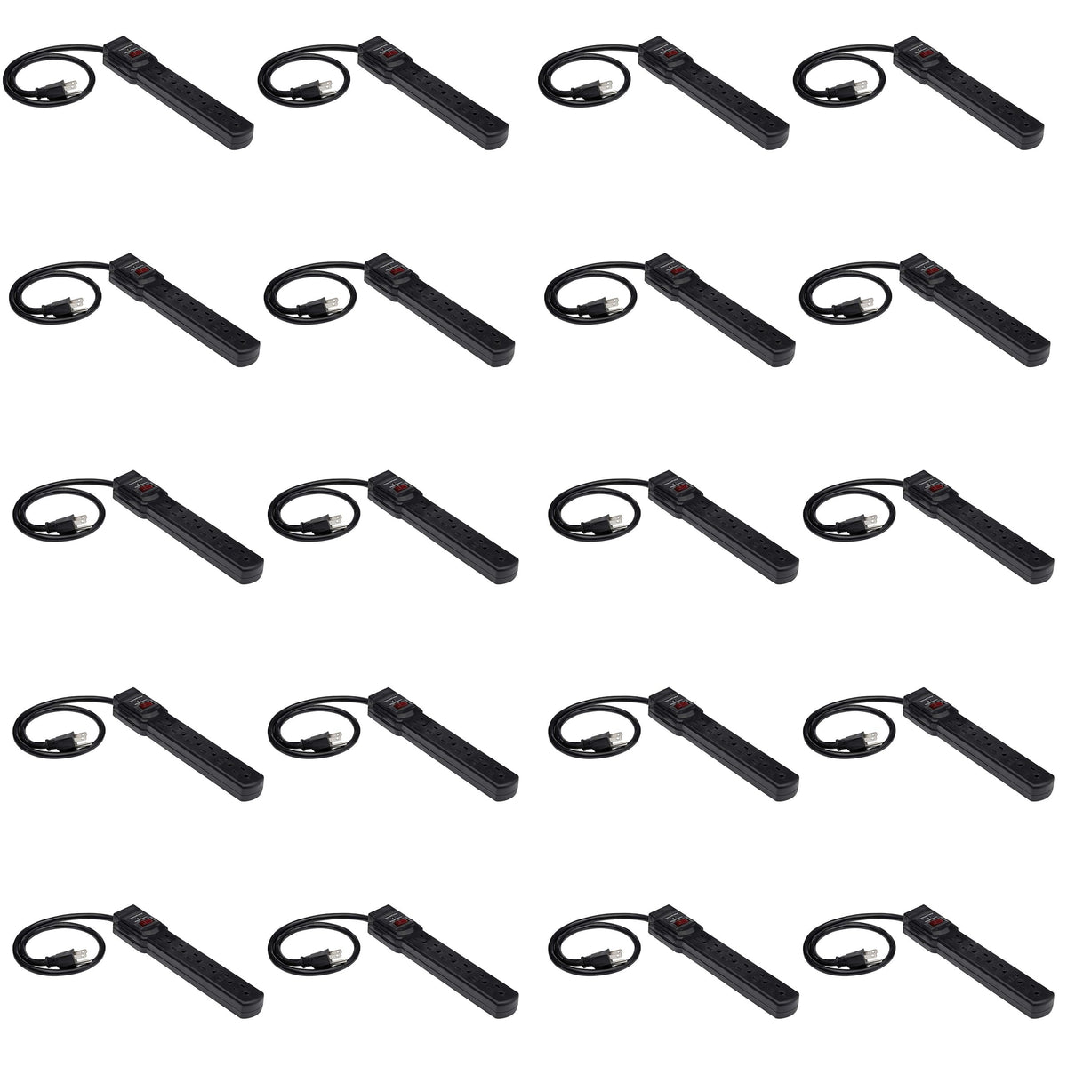 Amazon Basics 6-Outlet Surge Protector Power Strip with 200J Protection, Circuit Breaker, 2ft Extension Cord, Black, 20-Pack