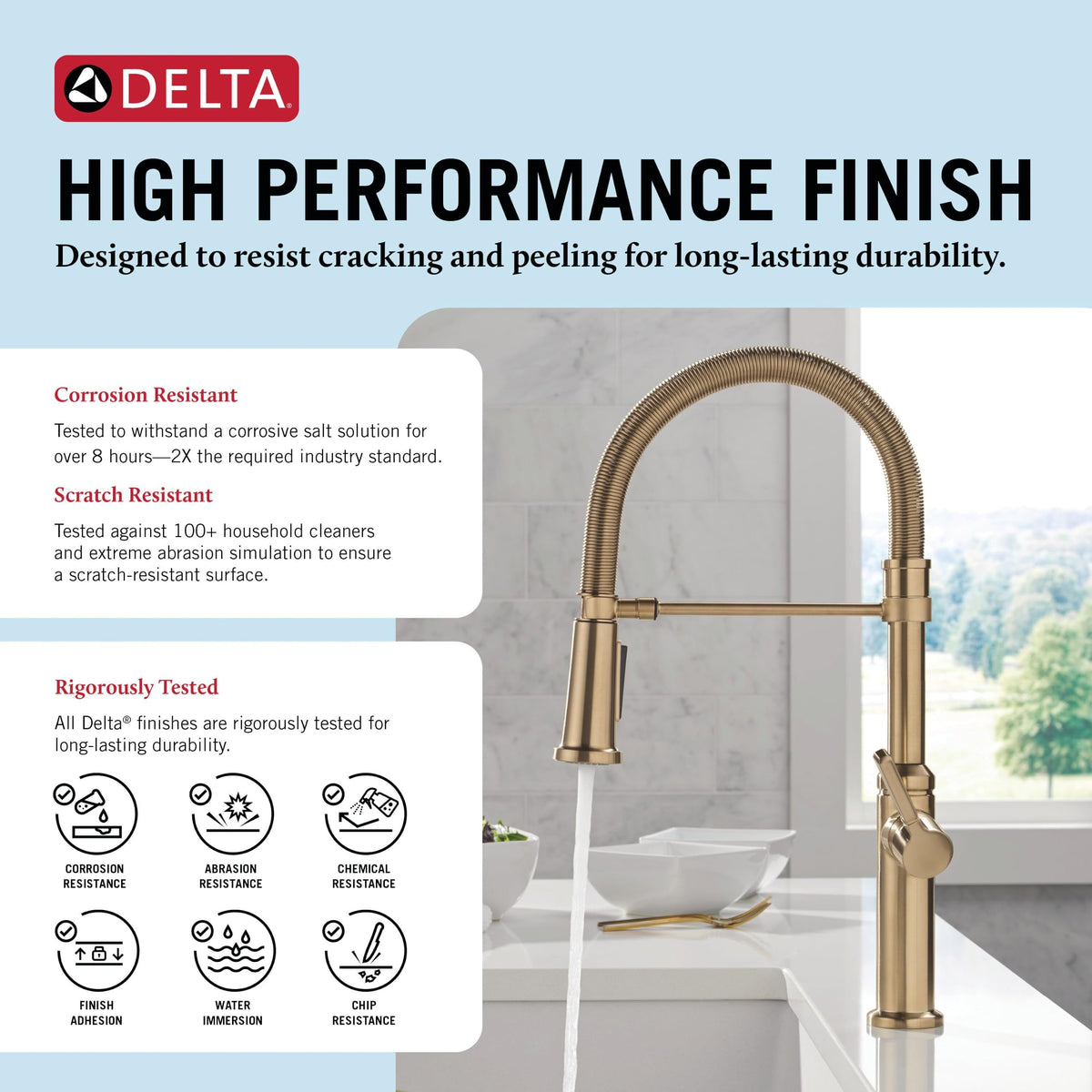 Delta Faucet Rhett Pro Commercial Style Kitchen Faucet with Pull Down Sprayer, Gold Commercial Kitchen Faucet, Spring Kitchen Faucet, Delta Kitchen Sink Faucet, Champagne Bronze 18829-CZ-DST