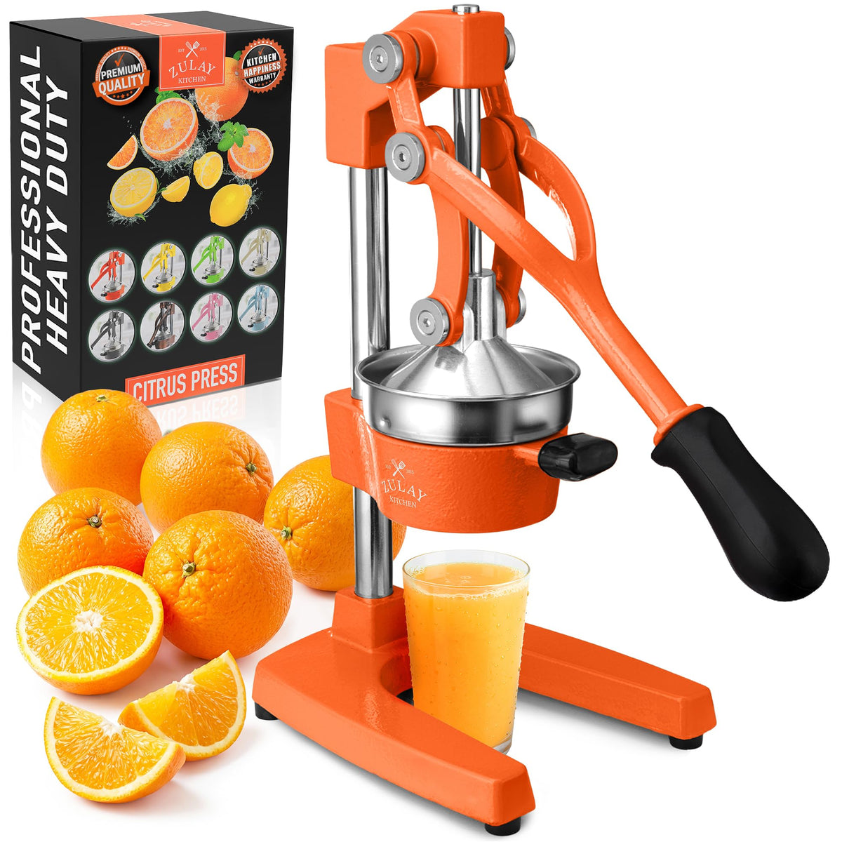 Zulay Kitchen Cast Iron Juicer, Orange Manual Juicer Press, 9-in-1, Blue