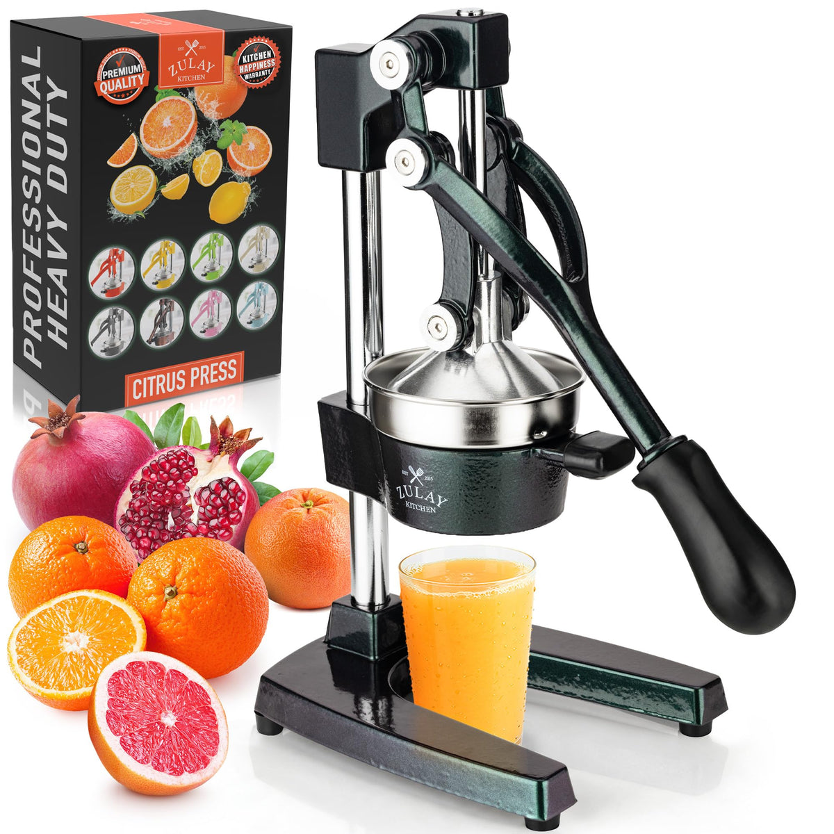 Zulay Kitchen Cast Iron Juicer, Orange Manual Juicer Press, 9-in-1, Blue