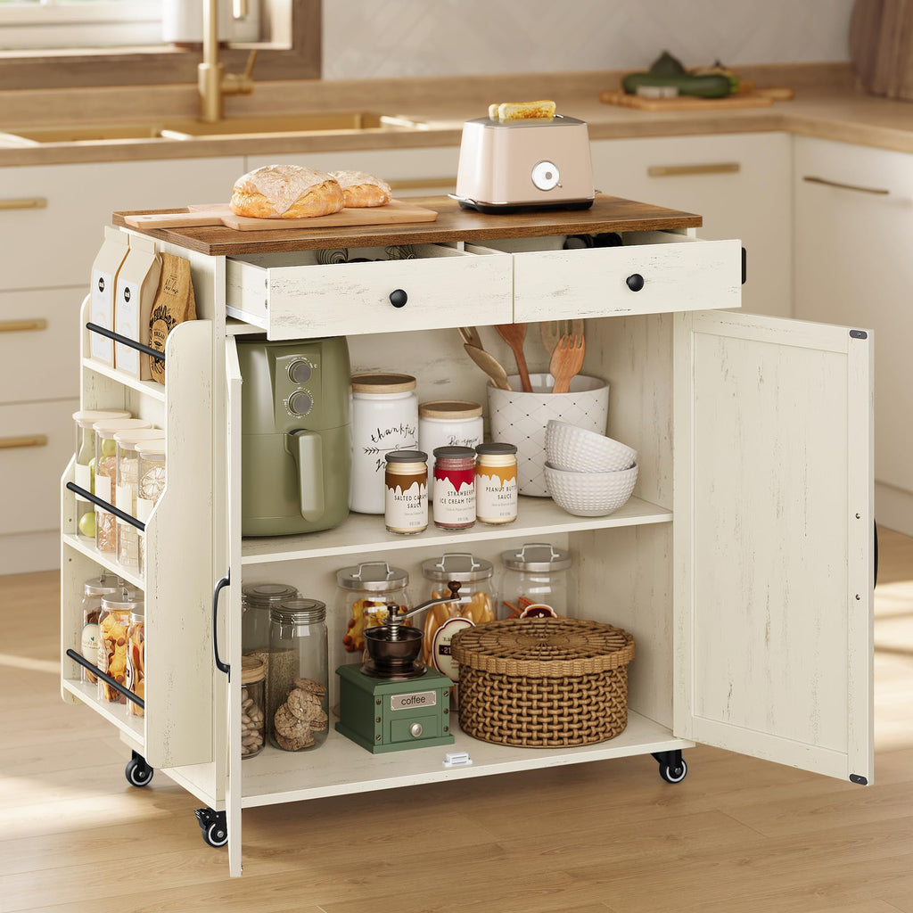 VASAGLE Mobile Kitchen Island with Trash Can Storage, Drop Leaf