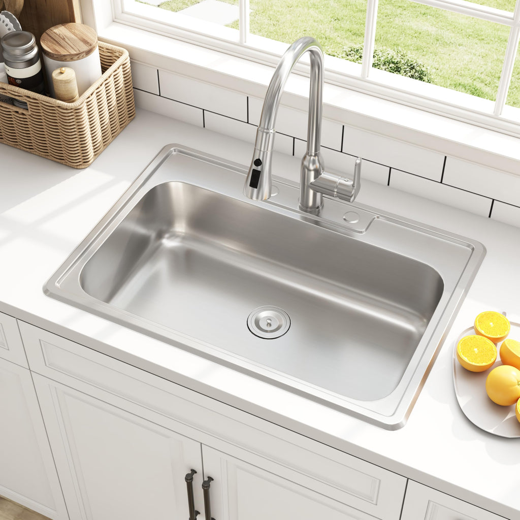 32 Inch Undermount Curved Spacious Single Bowl Kitchen Sink