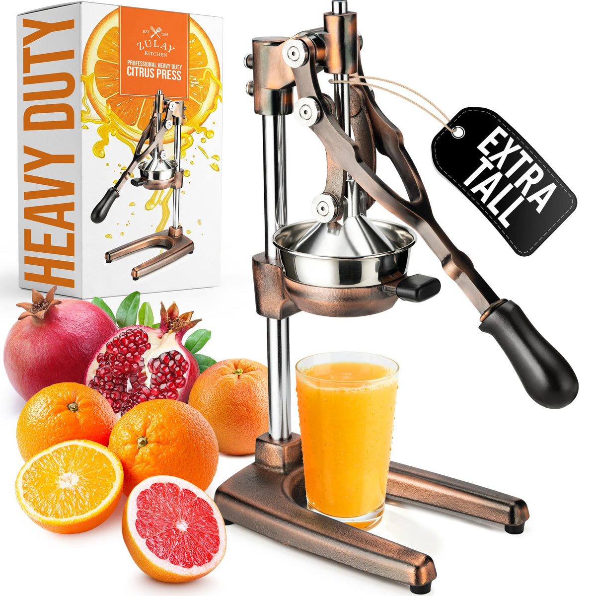 Zulay Kitchen Cast Iron Juicer, Orange Manual Juicer Press, 9-in-1, Blue