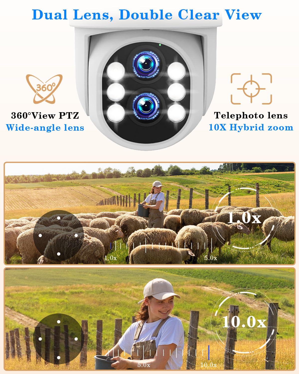 Security Camera System Outdoor Wireless for Home, ZHXINSD Dual Lens 6MP 10X Hybrid Zoom 360° Auto-Track 4 Cameras Set with 12.5" Monitor, 2.4/5G 10CH 4K NVR 24/7 Record Two-Way Audio Indoor 1TB HDD