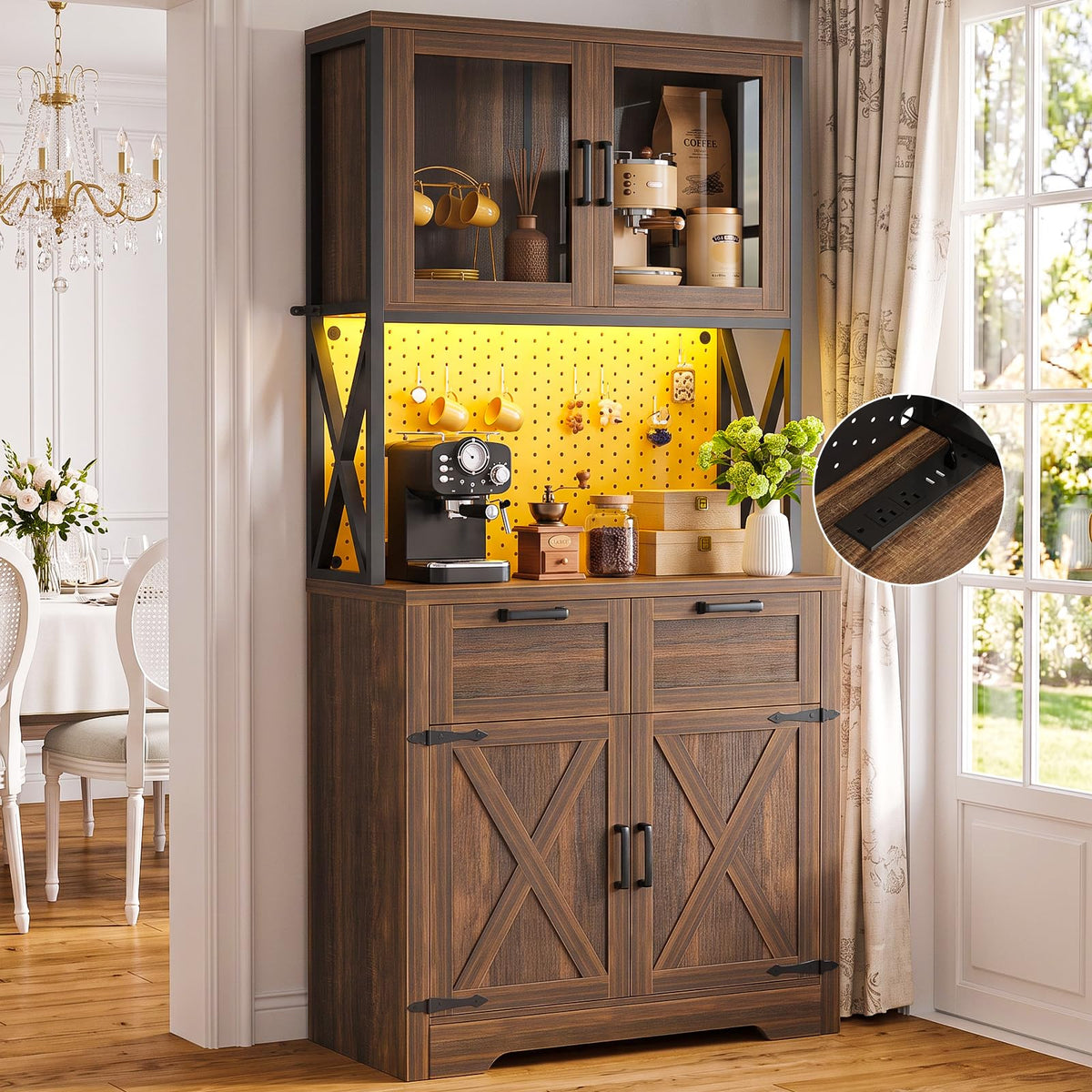 Unikito 71" Tall Kitchen Pantry Storage Cabinet, 63" W Kitchen Hutch