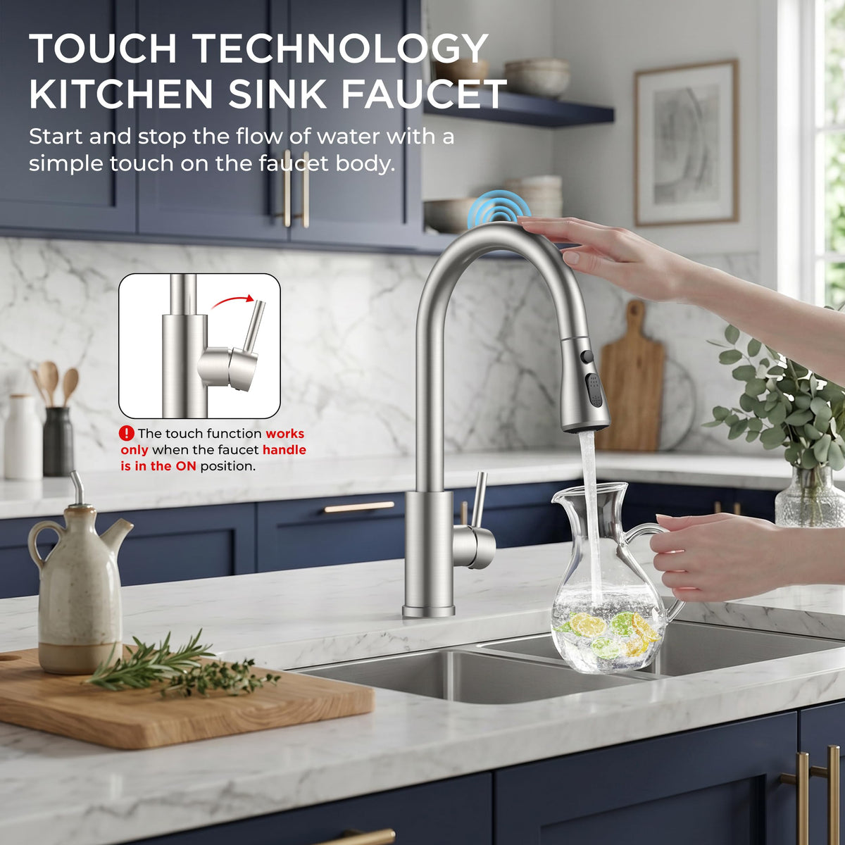 FORIOUS Touch Activated Kitchen Faucets Pull Down Sprayer, Brushed Nickel