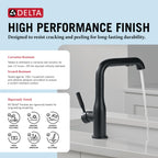 Delta Almari Matte Black Kitchen Faucet with Pull-Out Sprayer, Modern Single Hole Kitchen Sink Faucet, Single Handle, Matte Black 16943-BL-DST