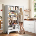Metal Pantry Storage Cabinets with Doors and Shelves,75" Tall White