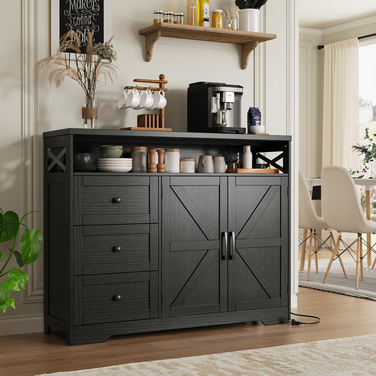 51" Farmhouse Buffet Sideboard Cabinet with Storage, White Kitchen Storage