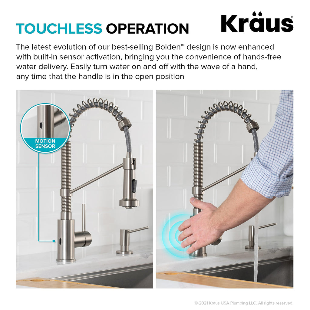 KRAUS Stainless Steel 18 in Touchless Pull Down Kitchen Faucet KSF-1610SFS