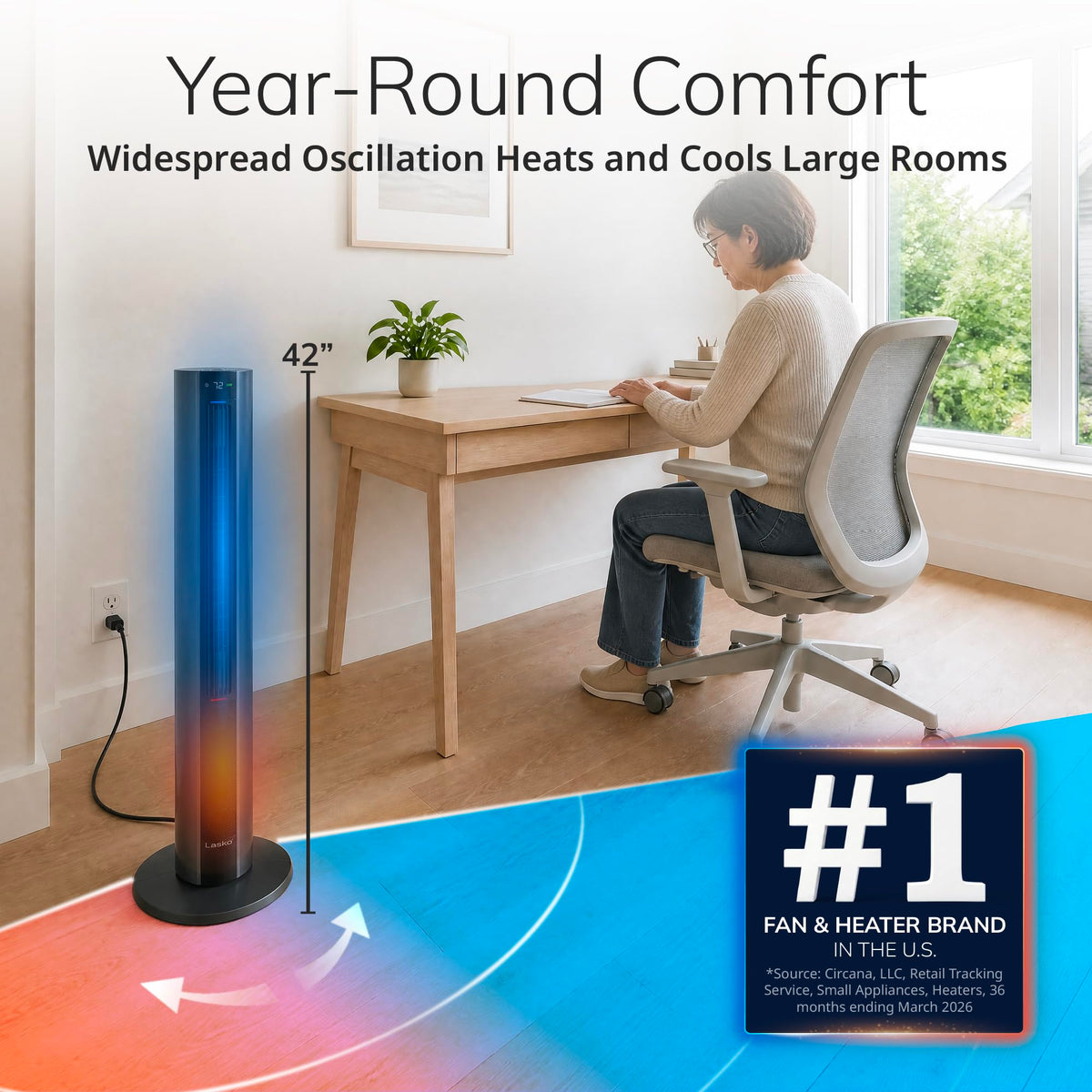 Lasko 42" DUO Comfort Tower Fan Space Heater - Remote - Gray - FH515