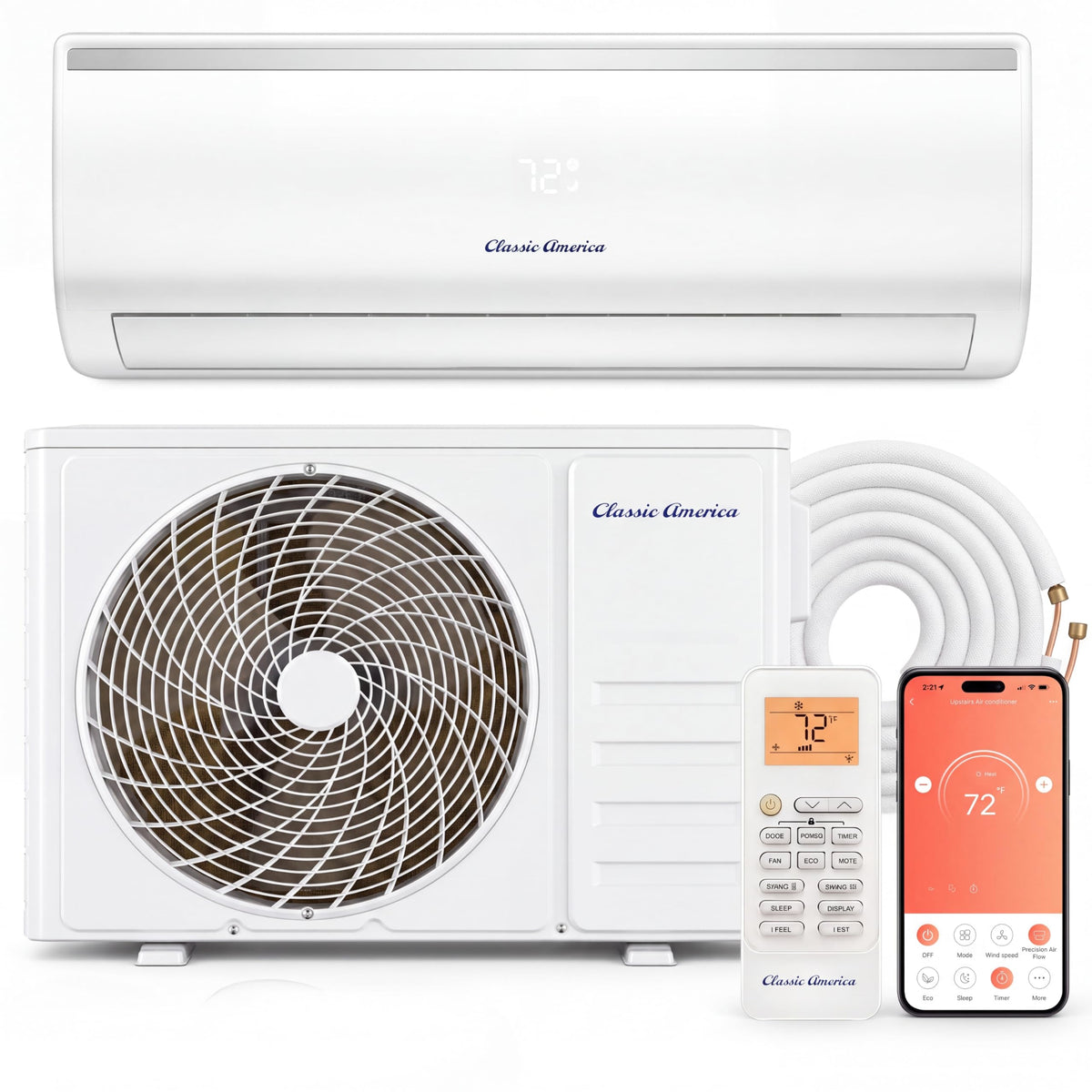 Classic America 12000 BTU Mini Split Heat Pump & AC 19 SEER2 115V 16ft Kit