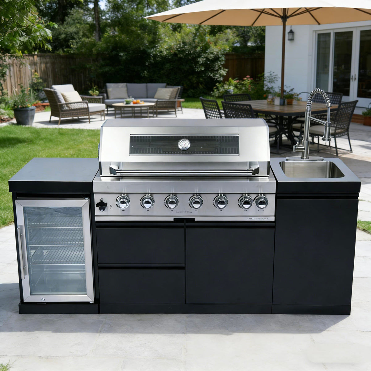 104-Inch 4 Burner 72000 BTU Stainless Steel Outdoor Kitchen Bar, Silver