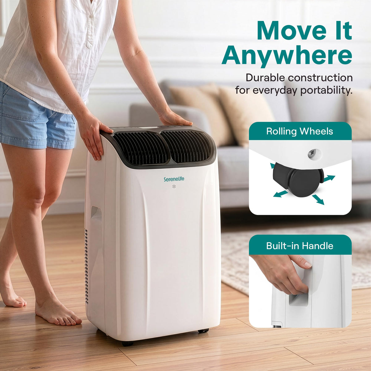 SereneLife 12,000 BTU Portable Air Conditioner with Dehumidifier, Heat, & Fan | Wi-Fi Enabled Portable AC Unit for Rooms up to 550 Sq Ft | Compact Standing Air Conditioner with Window Kit
