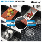 33 Inch Black Undermount Granite Composite Kitchen Sink- Under Counter Quartz Double Bowl Workstation Sinks with Accessories Quick Drain Noise Reduction Classic Style