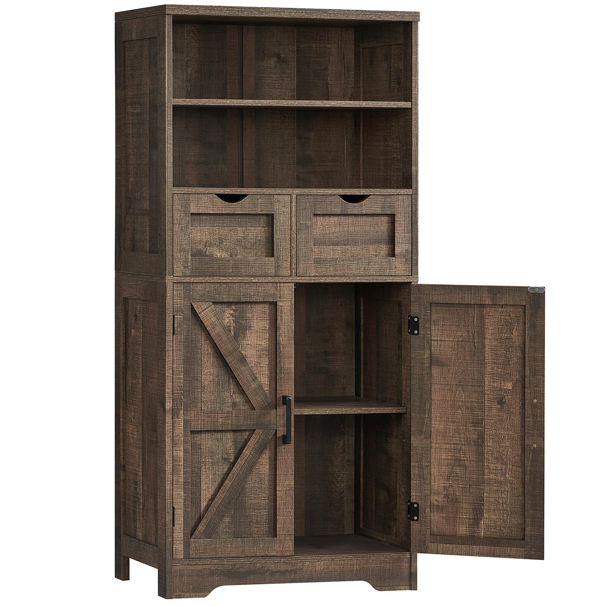 Storage Cabinet with Doors & 2 Drawers, Kitchen Cabinet with Adjustable Shelf, Pantry Cabinets, Bathroom Cabinets, for Living Room, Entryway, Home Office, White