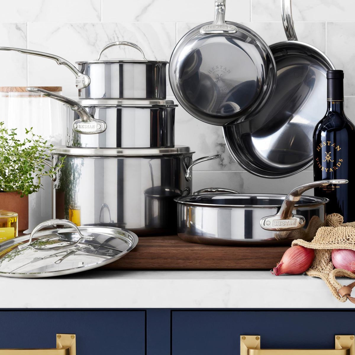Hestan NanoBond Molecular Titanium Stainless Steel 10-Piece Cookware Set - PFAS-Free - Induction Compatible, Dishwasher Safe, Oven & Grill Safe to 1050F, Handcrafted in Italy