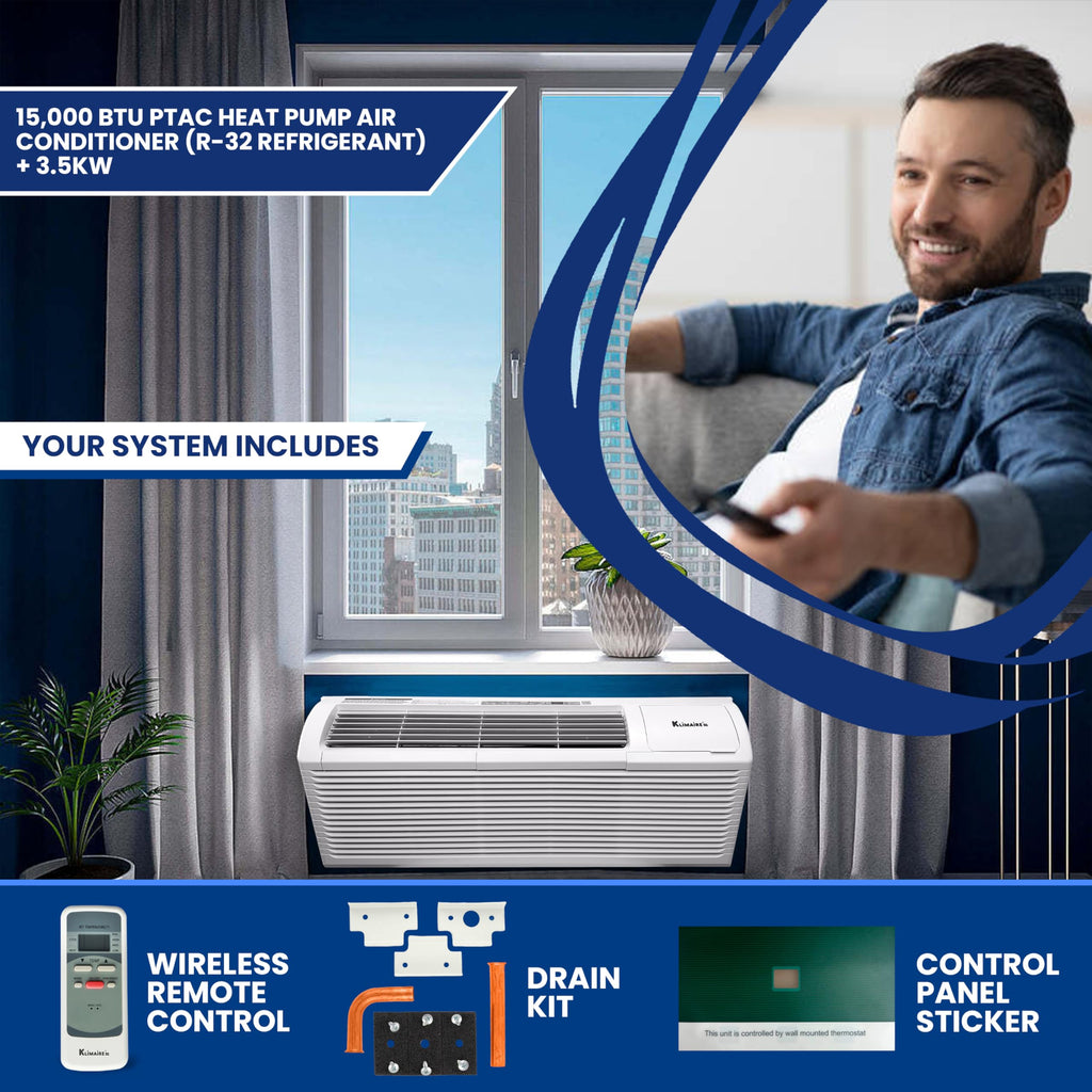Klimaire 15,000 BTU PTAC Heat Pump A/C 3.5kW | 20 A