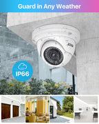 ZOSI 8CH 4K PoE Security Camera System with 2TB HDD, 4X 5MP Dome Cameras