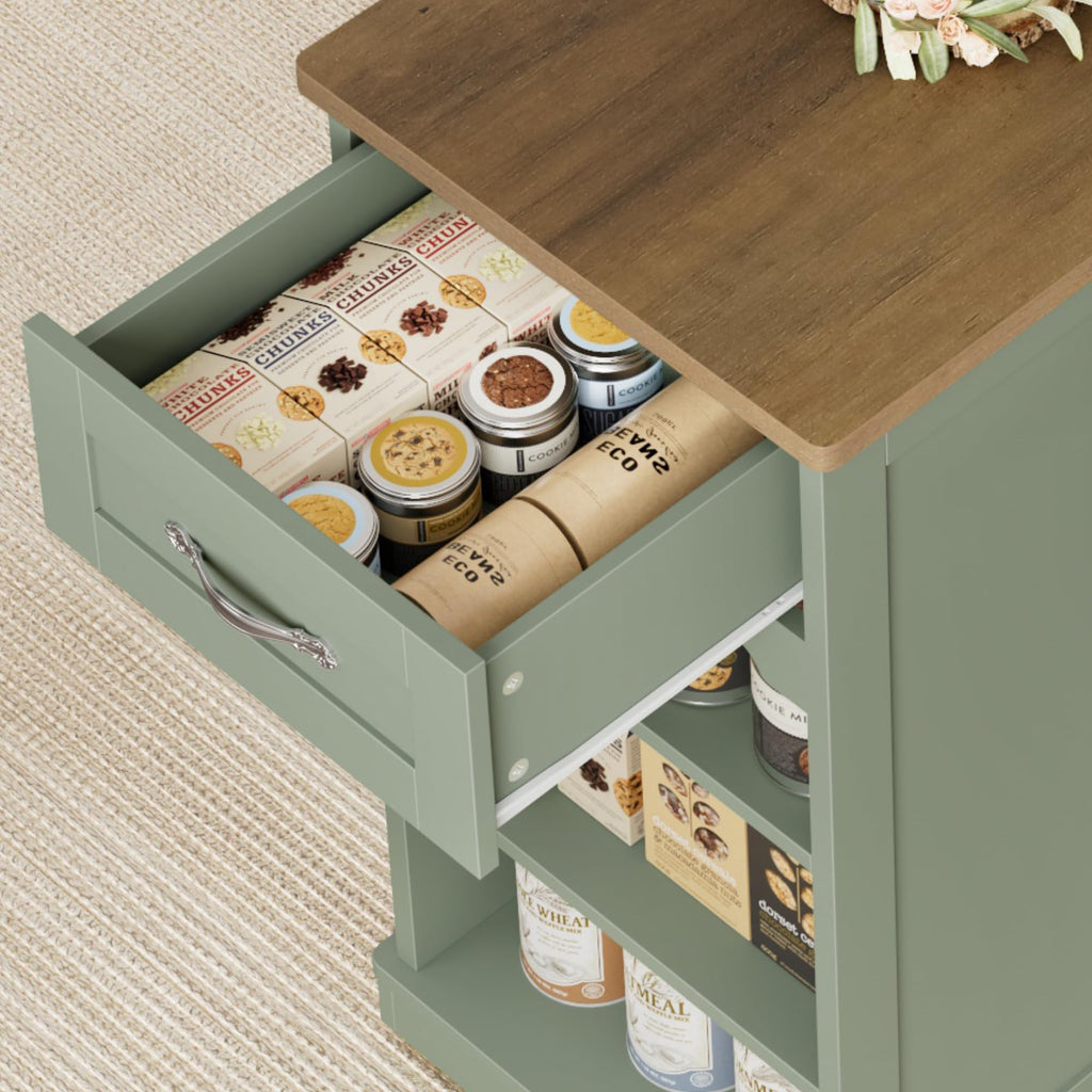 HOSTACK 47"W Kitchen Island Cart with Storage, Rolling Island Table, Green