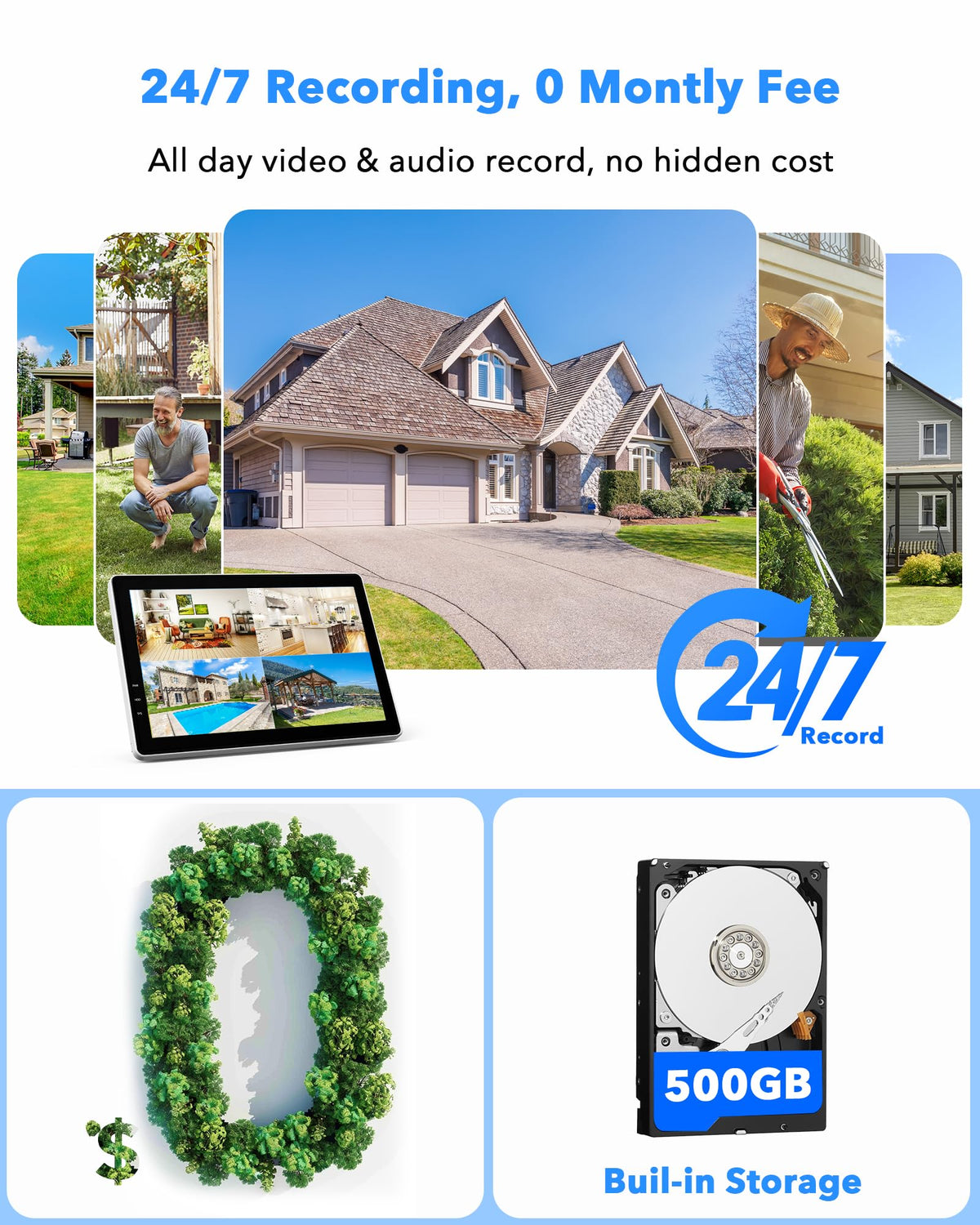Camcamp Wireless Security Camera System with 10.1" Monitor, Dual Lens PTZ CCTV Camera Security System, 10CH Expandable 4K NVR,Auto Tracking, No Subscription for Outdoor Indoor, 5G & 2.4G WiFi