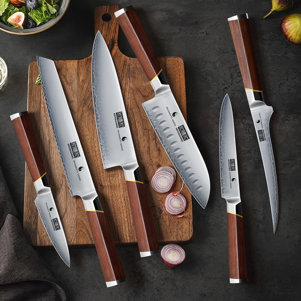 HOSHANHO 7 PCS Kitchen Knife Set, Sharp Japanese Magnetic Knife Block Set