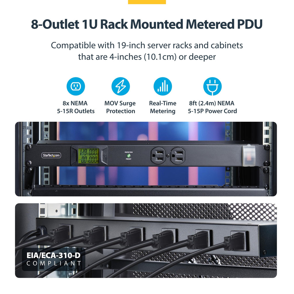 StarTech 8-Outlet 1U Metered PDU, Surge, TAA (8NM8-RACK-MOUNT-PDU)