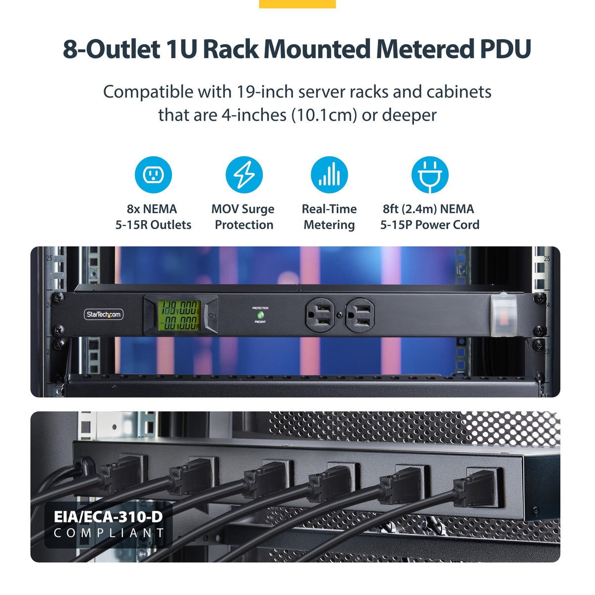 StarTech 8-Outlet 1U Metered PDU, Surge, TAA (8NM8-RACK-MOUNT-PDU)