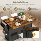 Kitchen Island with Power Outlets & Drop Leaf, Kitchen Cart with Storage, Drawer and Spice Rack, Tower Rack, Island Table, Black and Rustic Brown