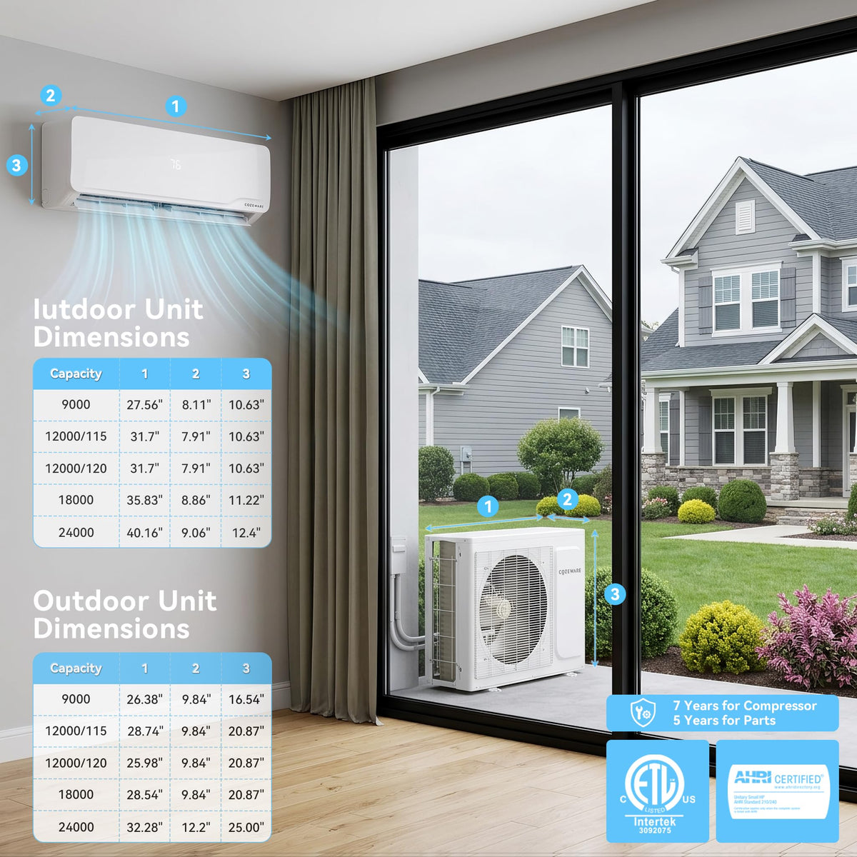 12000 BTU Mini Split AC/Heating System 115V 20 SEER2 Ductless