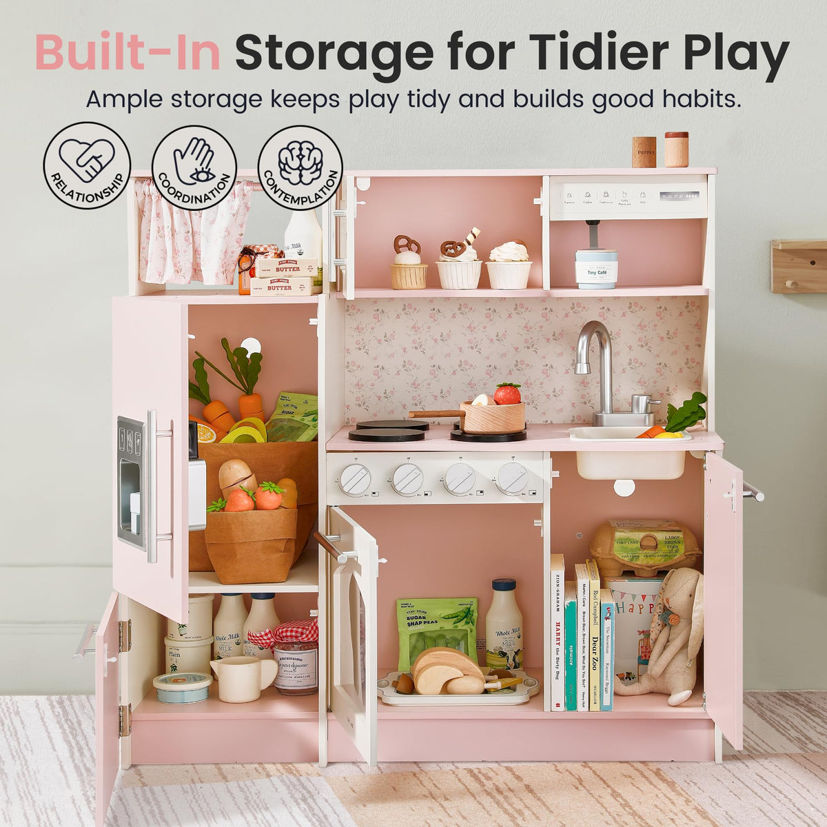 Tiny Land Wooden Play Kitchen for Toddlers, Kids Play Toy Kitchen Set