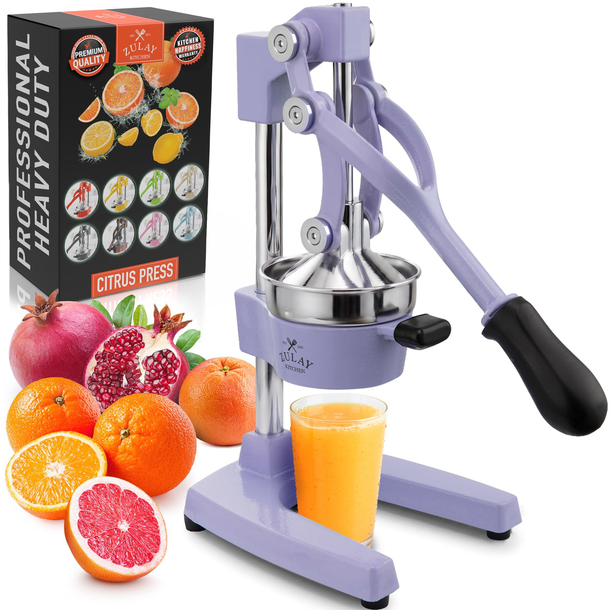 Zulay Kitchen Cast Iron Juicer, Orange Manual Juicer Press, 9-in-1, Blue