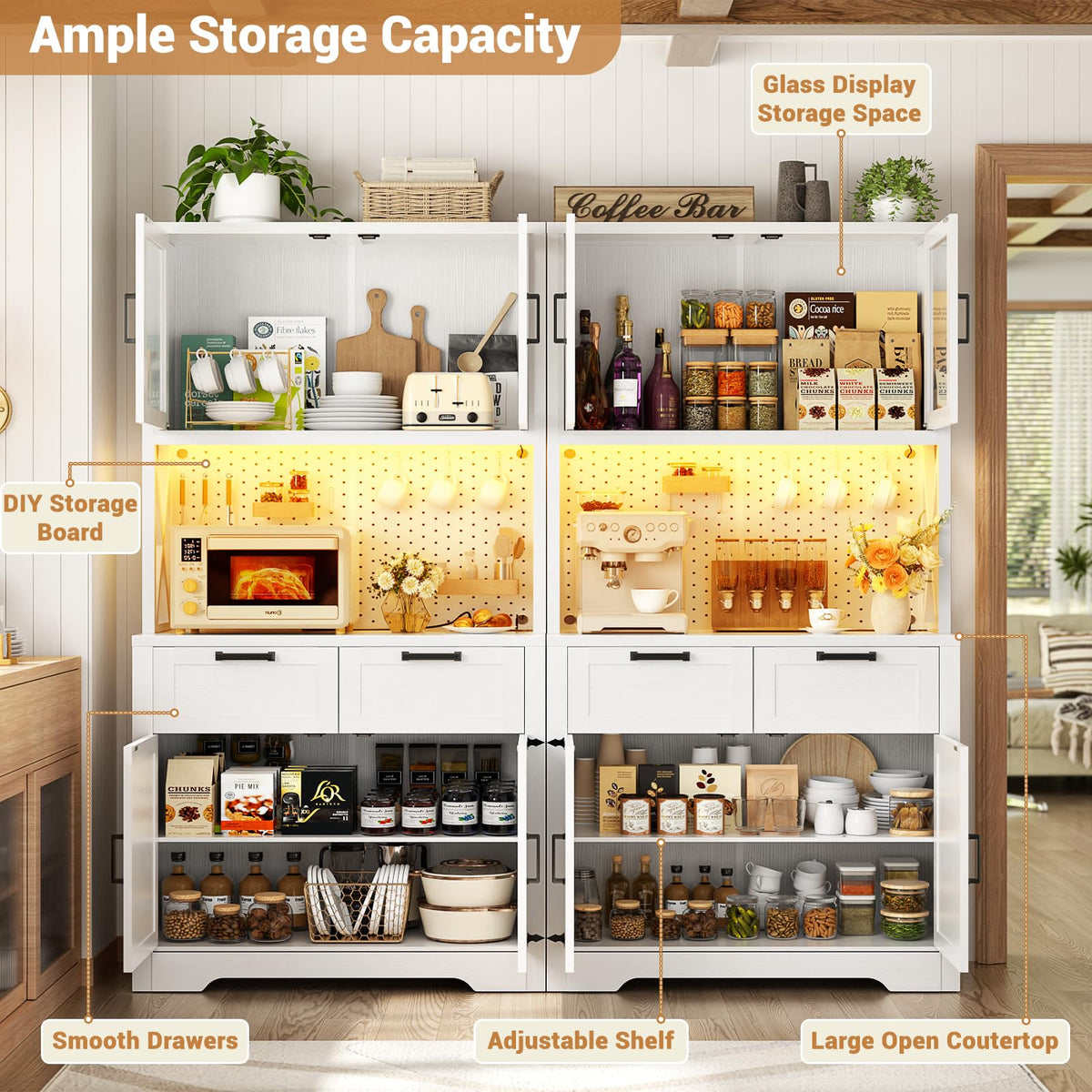 Unikito 71" Tall Kitchen Pantry Storage Cabinet, 63" W Kitchen Hutch