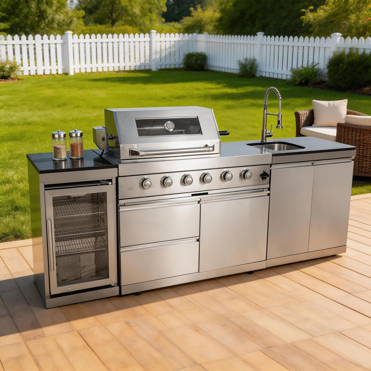 104-Inch 4 Burner 72000 BTU Stainless Steel Outdoor Kitchen Bar, Silver