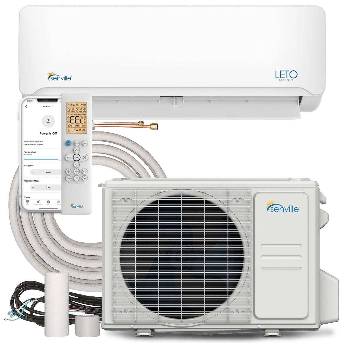 Senville LETO Mini Split Air Conditioner, Heat Pump, White, 18000 BTU