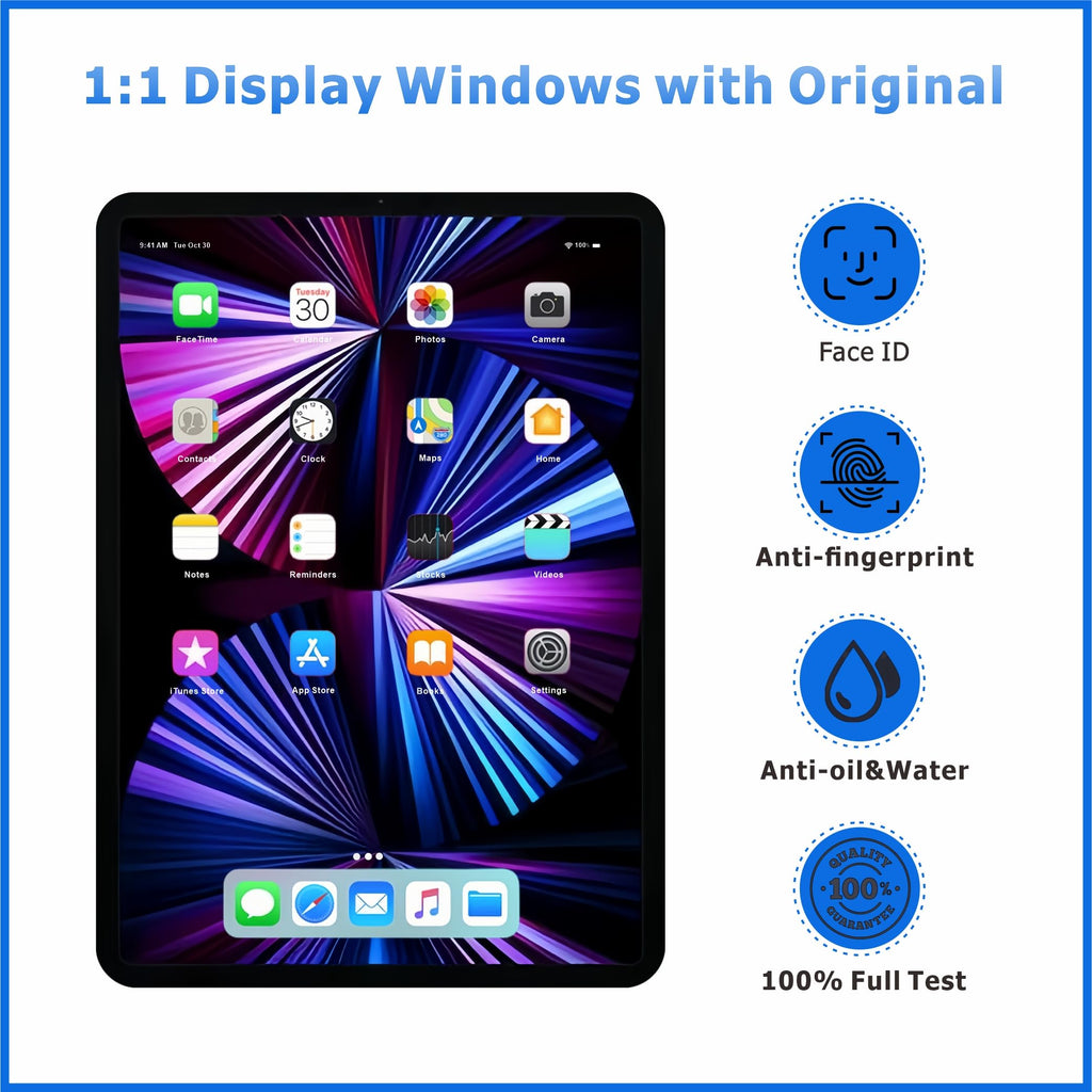 for iPad Pro 11 3rd Gen (2021) 4th Gen (2022) Screen Replacement Assembly LCD Display Touch Digitizer Premium Repair Kit with Tools (11 inch, A2377 A2459 A2301 A2460/ A2435 A2759 A2761 A2762)