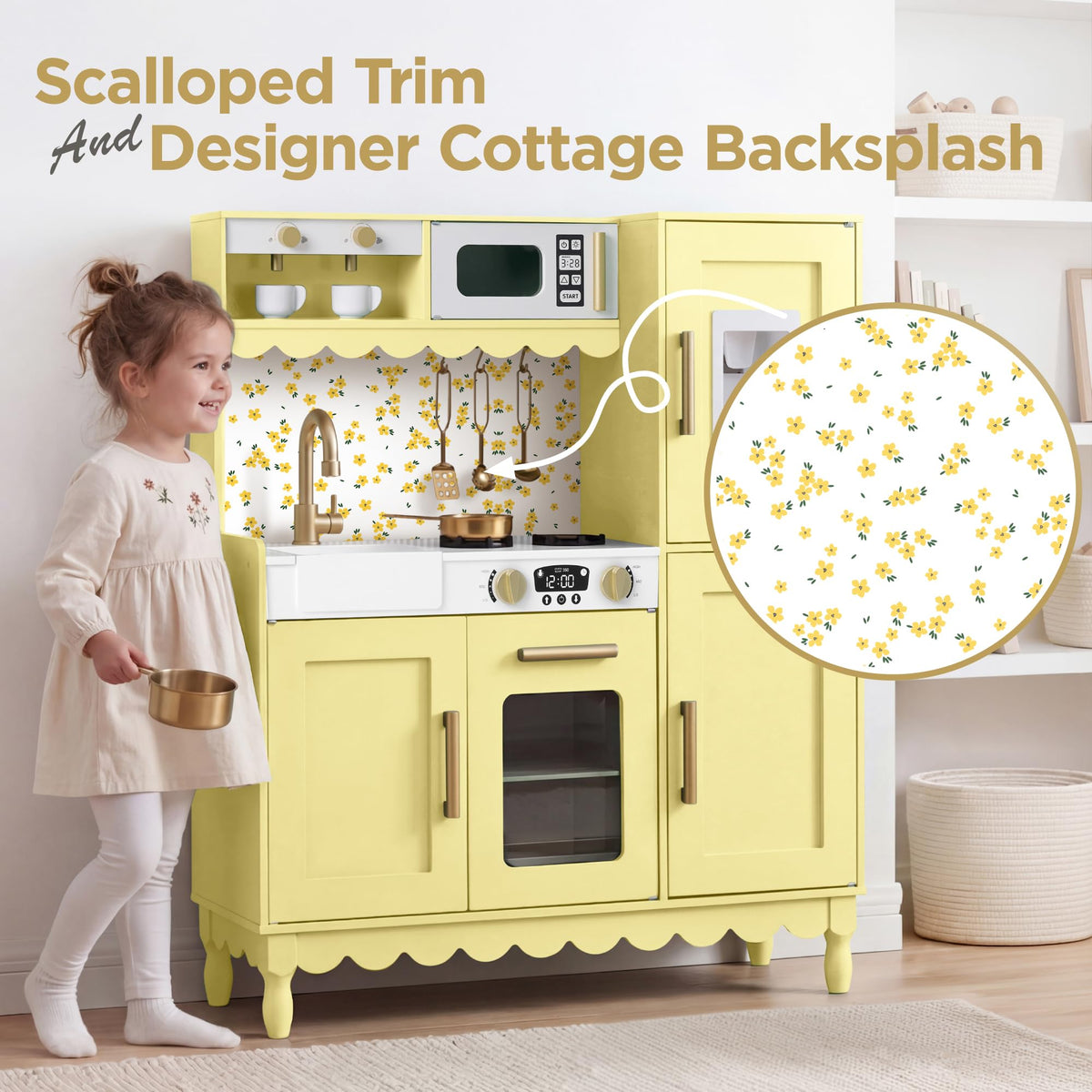 Best Choice Products Deluxe Kids Cottage Play Kitchen for Toddlers, Butter