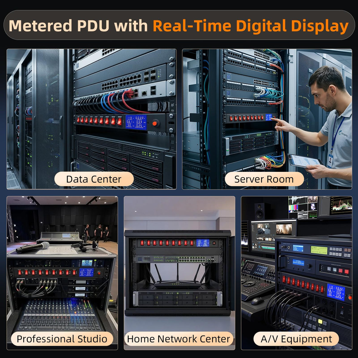 1U Rack Mount PDU Power Strip 9 Outlet Individual Switch