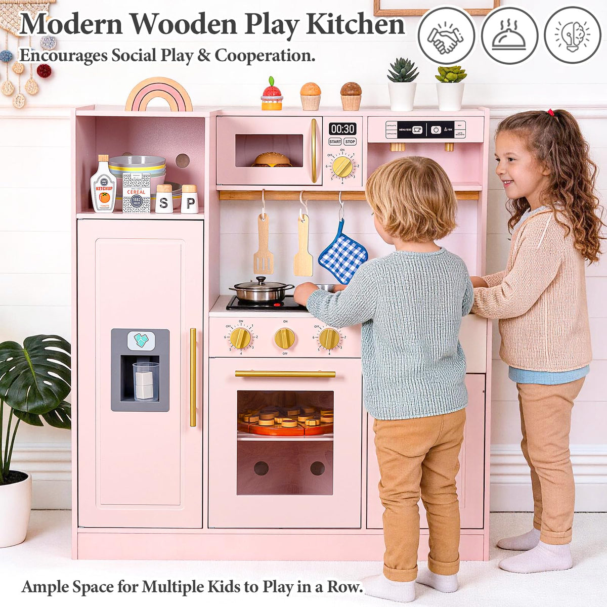 Wooden Kids Play Kitchen with Lights and Sounds,Home Style Design