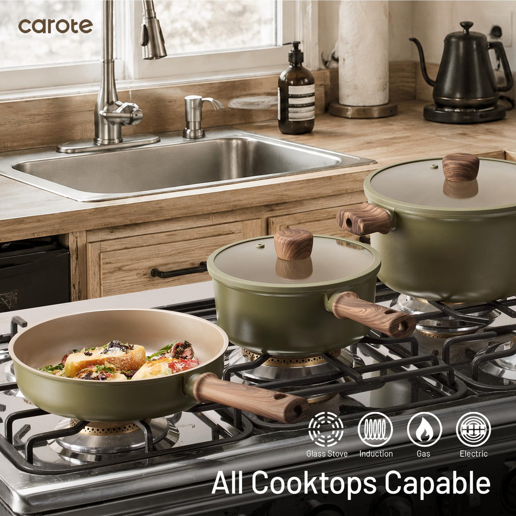 CAROTE Pots and Pans Set Nonstick Ceramic Cookware Sets 21 Pieces Green