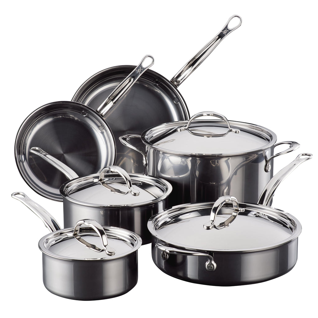 Hestan NanoBond Molecular Titanium Stainless Steel 10-Piece Cookware Set - PFAS-Free - Induction Compatible, Dishwasher Safe, Oven & Grill Safe to 1050F, Handcrafted in Italy