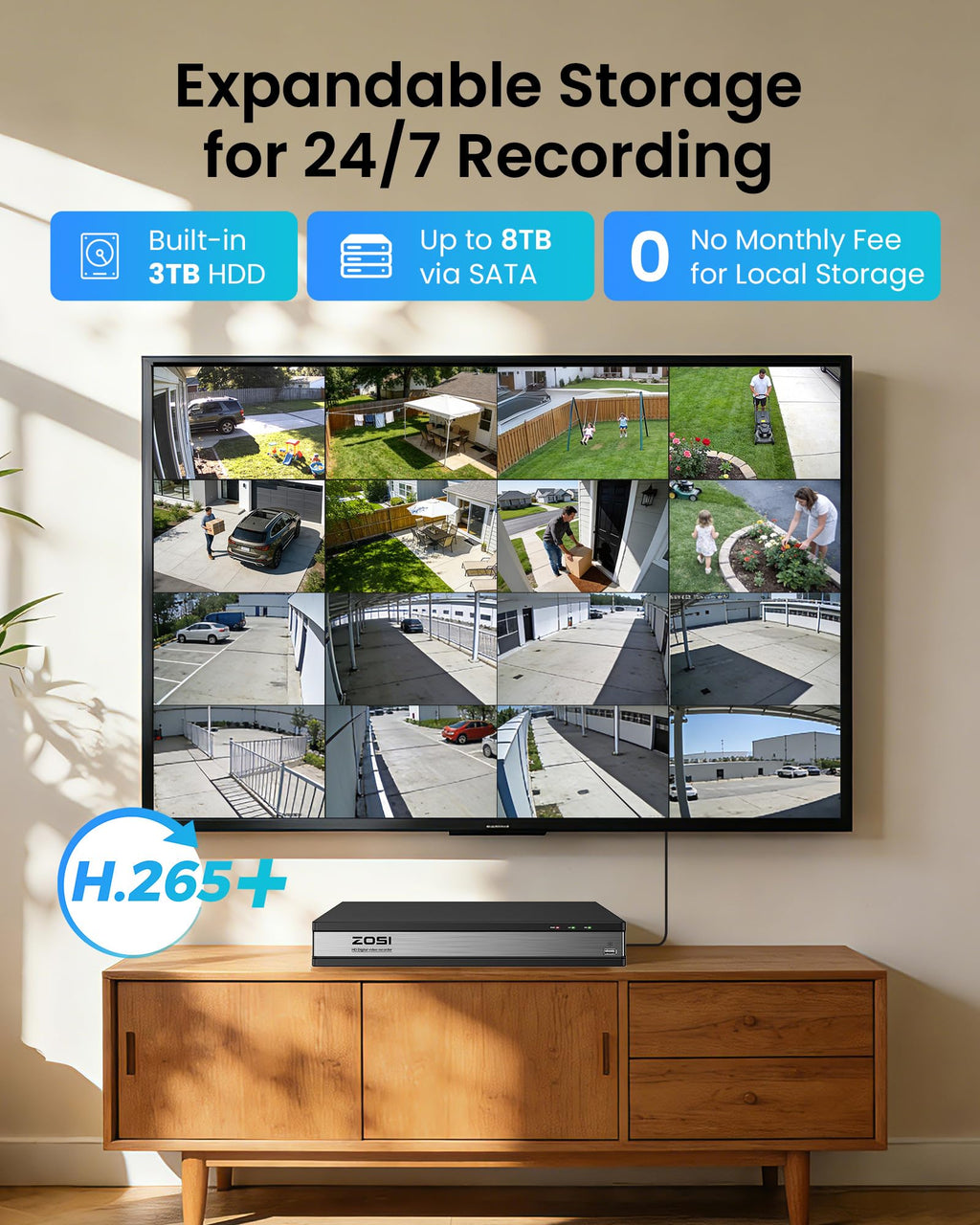 ZOSI 16CH 2MP Security Camera System, 16pcs 1080p CCTV Cameras, 3TB HDD