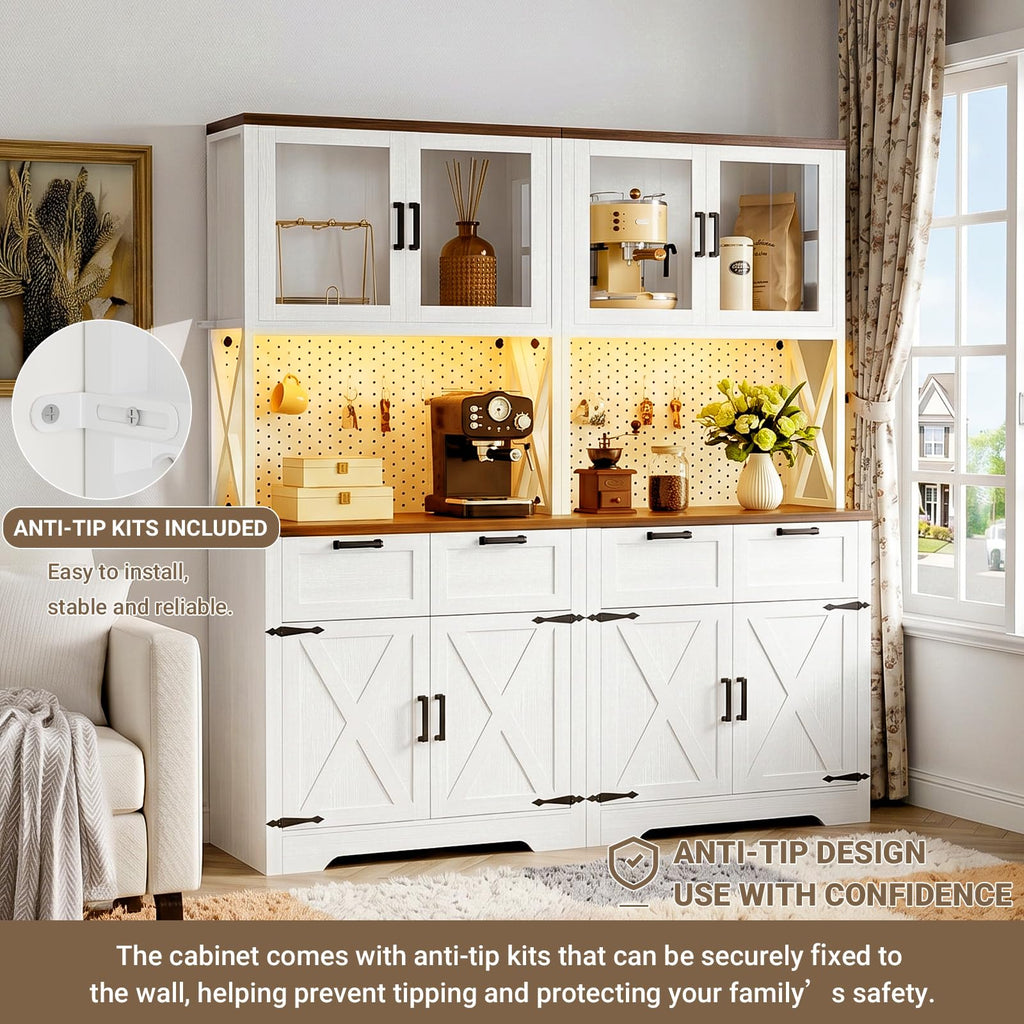 Unikito 71" Kitchen Pantry Cabinet with LED Light & Outlet, Microwave Stand