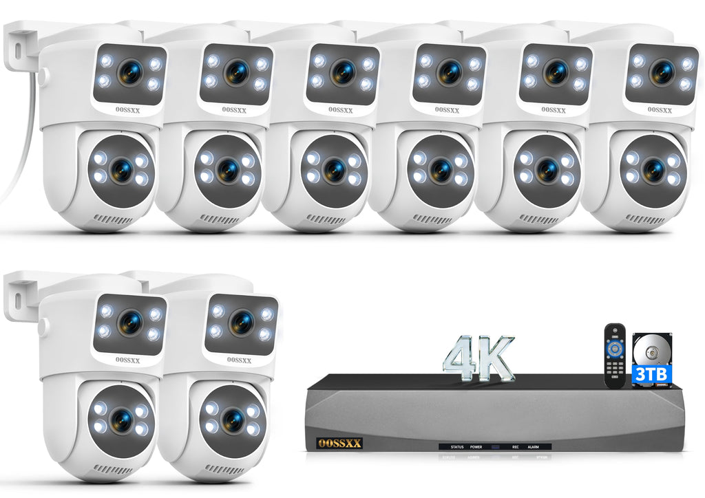 4K Dual Lens PoE Security Camera System, 8CH NVR with 6 Dual Lens Cameras